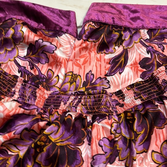 Anthropologie Luxe Satin Floral Wide Leg Velvet Trimmed Lounge Pants - Picture 6 of 8